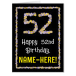 [ Thumbnail: 52nd Birthday: Floral Flowers Number “52” + Name Card ]