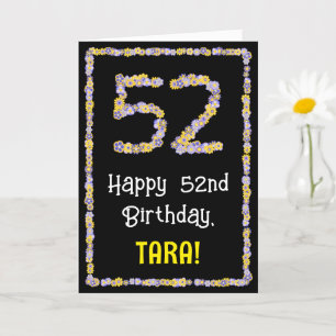 52nd Birthday: Floral Flowers Number, Custom Name Card