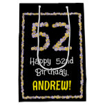 [ Thumbnail: 52nd Birthday: Floral Flowers Number, Custom Name Gift Bag ]