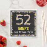 [ Thumbnail: 52nd Birthday: Floral Flowers Number, Custom Name Napkins ]