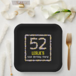 [ Thumbnail: 52nd Birthday: Floral Flowers Number, Custom Name Paper Plates ]