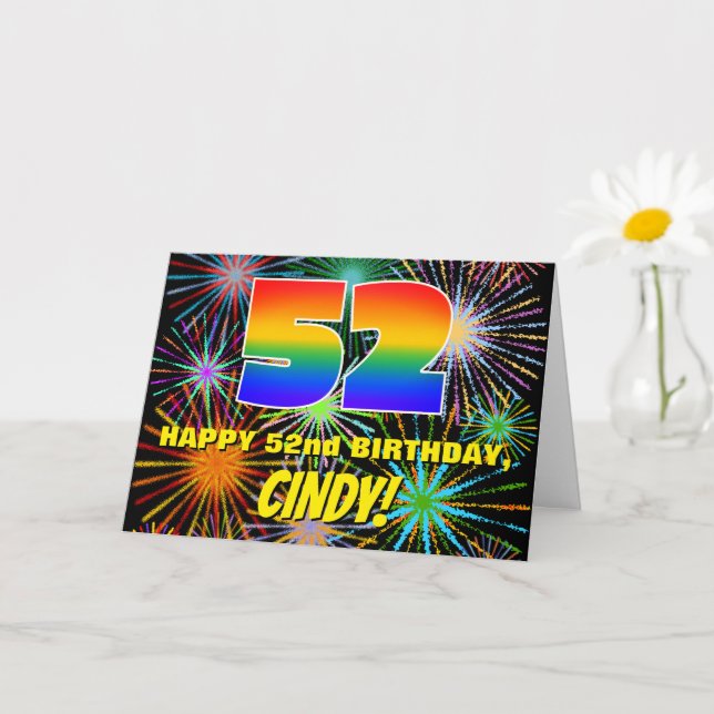 52nd Birthday: Fun, Colorful Celebratory Fireworks Card (Small Plant)