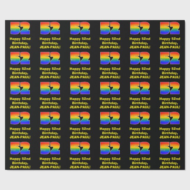 52nd Birthday: Fun, Colorful Rainbow Inspired # 52 Wrapping Paper (Seam)