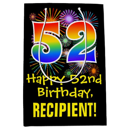 52nd Birthday Fun Fireworks Pattern  Rainbow 52 Medium Gift Bag