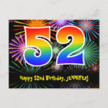 [ Thumbnail: 52nd Birthday – Fun Fireworks Pattern + Rainbow 52 Postcard ]