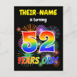 [ Thumbnail: 52nd Birthday - Fun Fireworks, Rainbow Look "52" Postcard ]