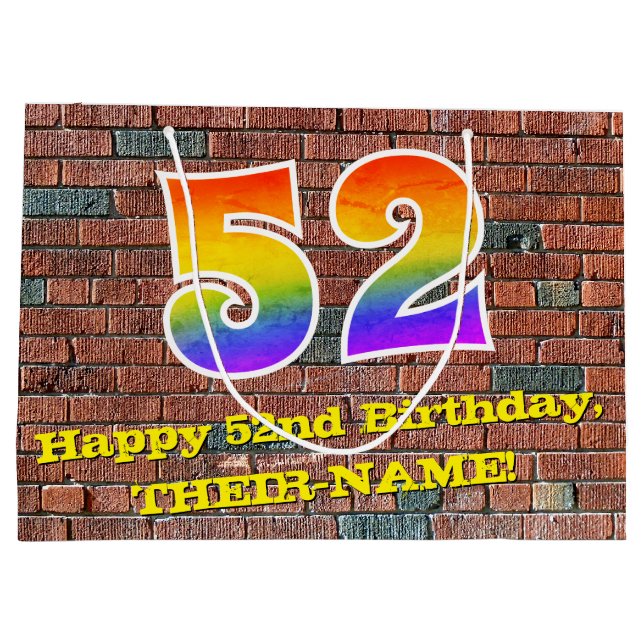 52nd Birthday: Fun, Graffiti-Inspired Rainbow # 52 Large Gift Bag (Back)
