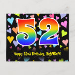 [ Thumbnail: 52nd Birthday: Fun Hearts Pattern, Rainbow 52 Postcard ]