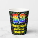 [ Thumbnail: 52nd Birthday: Fun Music Notes Pattern, Rainbow 52 Paper Cups ]