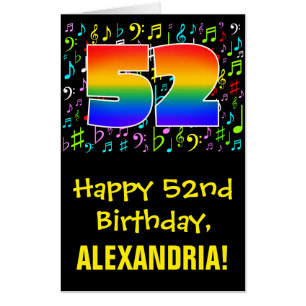 52nd Birthday: Fun Music Symbols + Rainbow # 52 Card