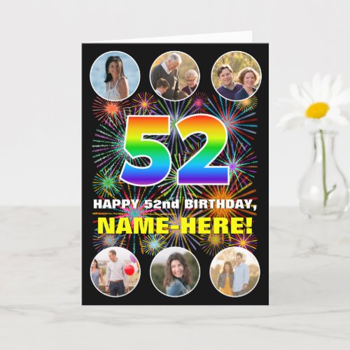 52nd Birthday Fun Rainbow  Custom Name  Photos Card