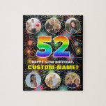 [ Thumbnail: 52nd Birthday: Fun Rainbow #, Custom Name + Photos Jigsaw Puzzle ]
