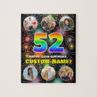 52nd Birthday: Fun Rainbow #, Custom Name + Photos