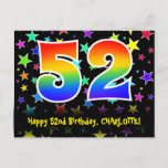 [ Thumbnail: 52nd Birthday: Fun Stars Pattern, Rainbow 52, Name Postcard ]