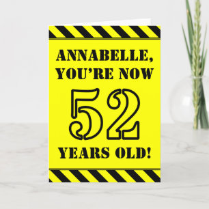 52nd Birthday: Fun Stencil Style Text, Custom Name Card