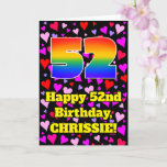 [ Thumbnail: 52nd Birthday: Loving Hearts Pattern, Rainbow # 52 Card ]
