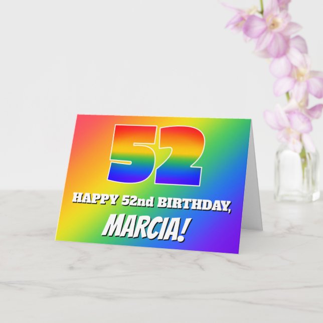 52nd Birthday: Multicolored Rainbow Pattern # 52 Card (Orchid)