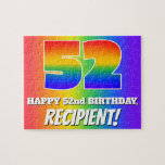 [ Thumbnail: 52nd Birthday — Multicolored Rainbow Pattern “52” Jigsaw Puzzle ]