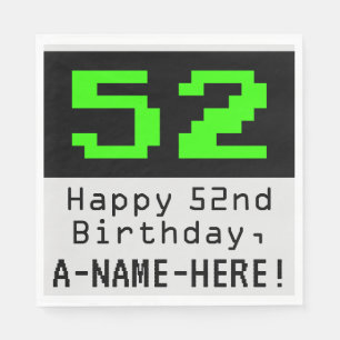 52nd Birthday - Nerdy / Geeky Style "52" & Name Napkins