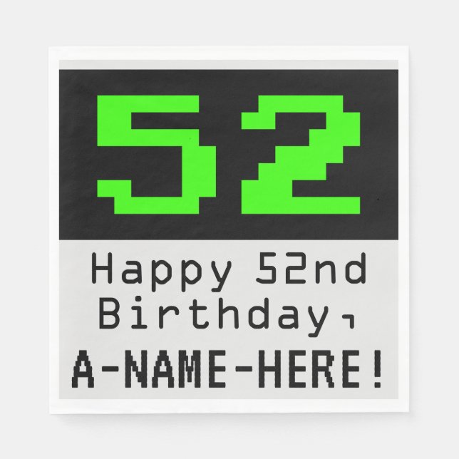52nd Birthday - Nerdy / Geeky Style "52" & Name Napkins (Front)
