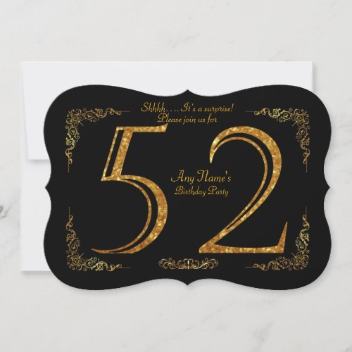 52ndBirthday party 52ndgreat Gatsbyblack  gold Invitation