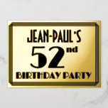 [ Thumbnail: 52nd Birthday Party — Art Deco Look “52” + Name Invitation ]