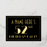 [ Thumbnail: 52nd Birthday Party: Art Deco Look “52”, W/ Name Invitation ]