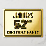 [ Thumbnail: 52nd Birthday Party — Art Deco Style “52” & Name Invitation ]