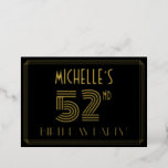 [ Thumbnail: 52nd Birthday Party — Art Deco Style “52” + Name Invitation ]
