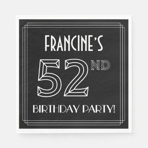 52nd Birthday Party Art Deco Style  Custom Name Napkins