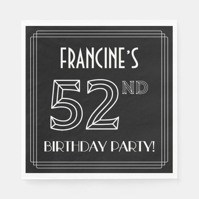52nd Birthday Party: Art Deco Style + Custom Name Napkins (Front)