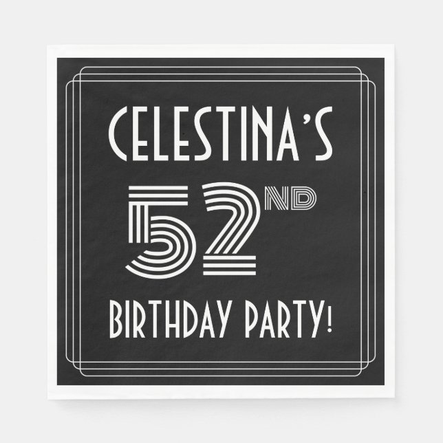 52nd Birthday Party: Art Deco Style + Custom Name Napkins (Front)