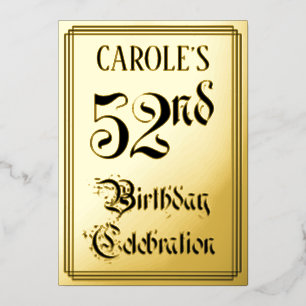 52nd Birthday Party — Elegant Script + Custom Name Foil Invitation