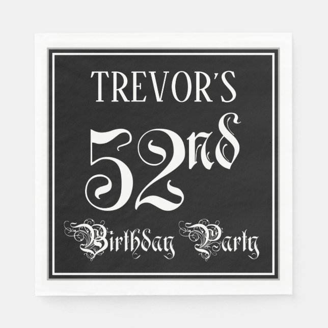 52nd Birthday Party — Fancy Script + Custom Name Napkins (Front)