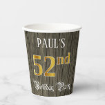 [ Thumbnail: 52nd Birthday Party — Faux Gold & Faux Wood Looks Paper Cups ]