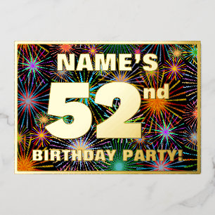 52nd Birthday Party — Fun, Colorful Fireworks Look Foil Invitation