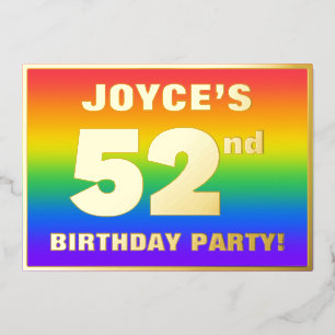 52nd Birthday Party: Fun, Colorful Rainbow Pattern Foil Invitation
