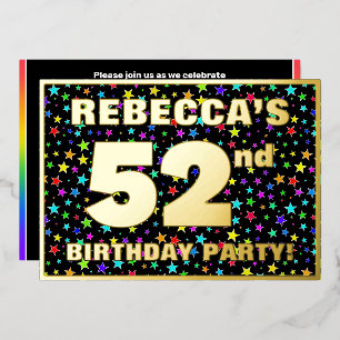 52nd Birthday Party — Fun, Colorful Stars Pattern Foil Invitation
