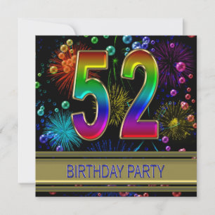 52nd Birthday party Invitation with bubbles