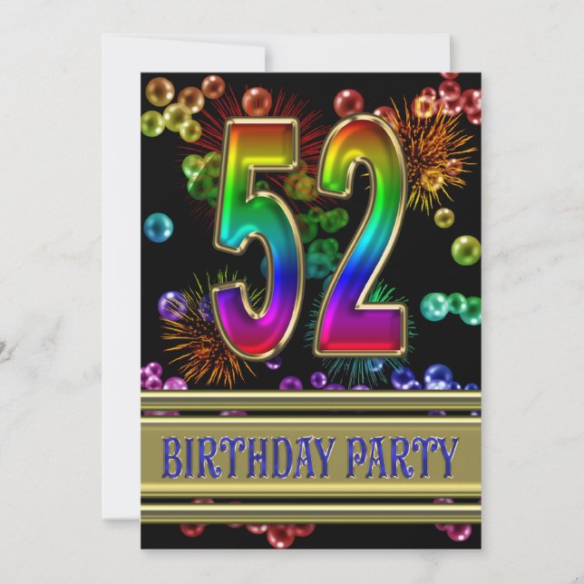 52nd Birthday party Invitation with bubbles (Front)