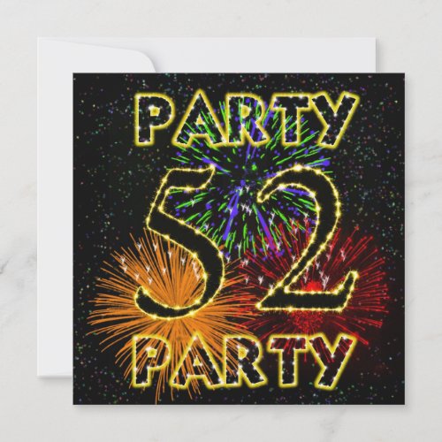 52nd birthday party invitation with fireworks