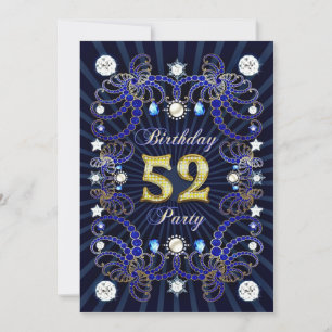 52nd birthday party invite with masses of jewels