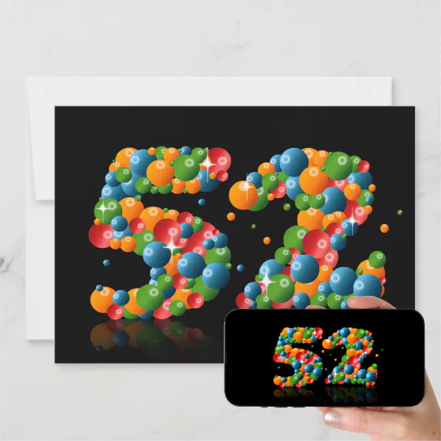 52nd Birthday Party, With Bubbles And Balls Invitation | Zazzle