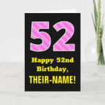 [ Thumbnail: 52nd Birthday: Pink Stripes and Hearts "52" + Name Card ]