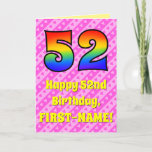 [ Thumbnail: 52nd Birthday: Pink Stripes & Hearts, Rainbow # 52 Card ]