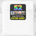 [ Thumbnail: 52nd Birthday: Rainbow “52”; Custom Photos & Name Sticker ]