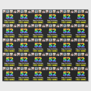 52nd Birthday: Rainbow “52“; Custom Photos & Name Wrapping Paper