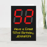 [ Thumbnail: 52nd Birthday: Red Digital Clock Style "52" + Name Card ]