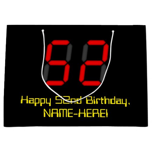 52nd Birthday Red Digital Clock Style 52  Name Large Gift Bag