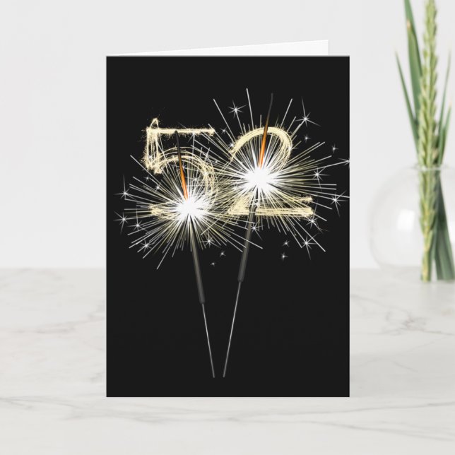 52nd Birthday Sparklers on Black  Card (Front)